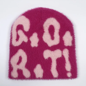 Bonnet en fausse fourrure à motif géométrique personnalisé, rose, unisexe, pour adulte, décontracté, hiver, imprimé floqué, 56-58CM - Product Image 1