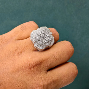 <b>Mens</b> Engagement <b>Ring</b> Cluster Design Round Brilliant Cut Moissanite Diamond 925 Sterling <b>Silver</b> Hip Hop Style Iced Out Pinky <b>Ring</b> - Product Image 1