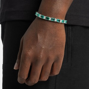 Luxury silver emerald green square stone tennis <b>bracelet</b> for <b>men</b> elegant iced out jewelry stylish party wear - Product Image 1