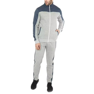 Men's Gray And Blue Color Blocking Tracksuit Full <b>Zip</b> <b>Hooded</b> Sweatshirt With Drawstring Pants Casual Autumn Wear - Product Image 5