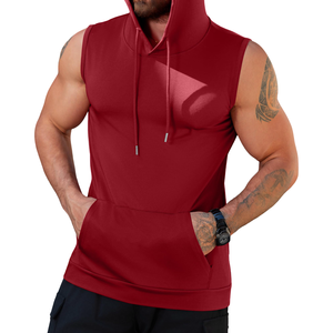 Sweat à capuche décontracté respirant de qualité supérieure avec logo personnalisé, vêtements de sport, couleur unie, coton mélangé, sweat à capuche de gym pour homme, débardeur pour homme - Product Image 4