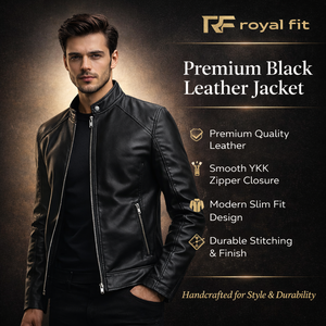 Blouson de motard en cuir véritable noir pour l'hiver avec fermeture éclair, col montant, coupe ajustée, couleur unie, style Cafe Racer - Product Image 6