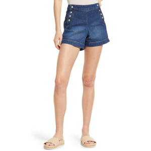Shorts en jean skinny taille mi-haute pour femme, haute qualité, extensibles, respirants, écologiques, avec logo personnalisé, pour activités de plein air, club et soirées - Product Image 1