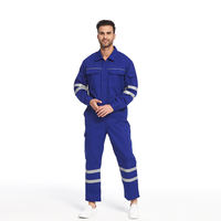 Overol de Trabajo de Poliéster Azul de Alta Visibilidad, Uniforme de Seguridad de Manga Larga con Franjas Reflectantes, Transpirable, Impermeable y Retardante de Llama