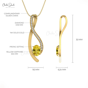 Hot Sale 14k <b>Solid</b> <b>Gold</b> Natural 6X4mm Yellow Sapphire & Diamond <b>Pendant</b> Infinity Twist Design Fine <b>Pendant</b> Gift for Women - Product Image 4