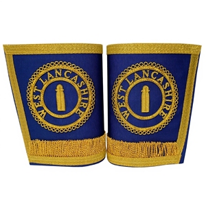 Mitaines de Grand Maître Maçonnique bleu roi avec broderie en fils d'or, insignes de la Franc-Maçonnerie, cérémonie de la Franc-Maçonnerie - Product Image 5