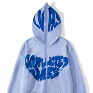 Private label relaxed fit <b>zip</b> hoodie full face custom cotton fleece oversized low moq - Product Image 1