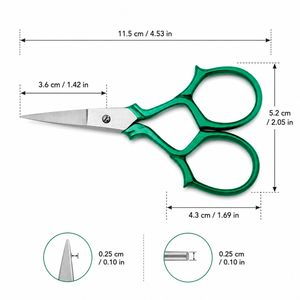 Ciseaux à broder en acier inoxydable, lame pointue, manche en métal vert, outils de couture et de bricolage - Product Image 2