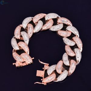 Bracelet cubain bicolore serti de diamants, style hip-hop de luxe, personnalisé avec diamants de laboratoire taille baguette, style rappeur - Product Image 2