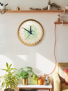 Vietnam Handmade 12 Inch Wall <b>Clock</b> Rustic Cottagecore Rattan Shell Design Minimalist Modern Green <b>White</b> Home Decor Supplier - Product Image 4
