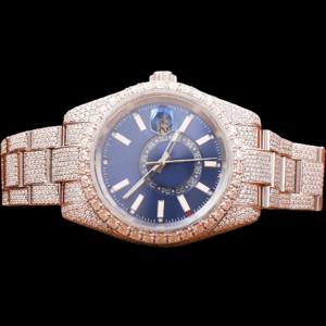 Nuevo Reloj Cronógrafo con Esfera Azul Personalizada, Completamente Adornado con Moissanita, en Oro Blanco, Elegante y Moderno, con Diamantes Certificados, Joyería para Hombre - Product Image 1
