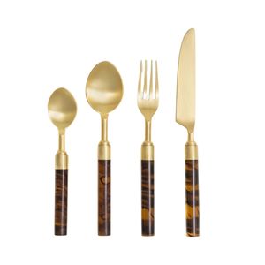 Ensemble de couverts en acier inoxydable 5 pièces avec manche en bambou vintage – Couteau, fourchette, cuillère – Vaisselle de cuisine et de table – Vente en gros - Product Image 4