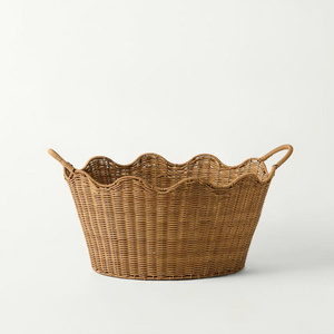 Creative Wavy Edge Rectangular Rattan <b>Basket</b> Set Handmade <b>Storage</b> Organizer <b>Basket</b> Set Natural <b>Wicker</b> - Product Image 1