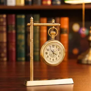Brass Hanging Table Clock <b>with</b> Stand Vintage Antique Finish Decorative <b>Desk</b> Clock for Home <b>Office</b> Living Room <b>Shelf</b> and Table - Product Image 5