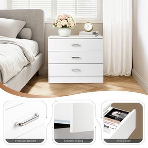 <b>3</b>-<b>Drawer</b> Particleboard <b>Bedside</b> <b>Table</b> with Melamine Finish and Lockers <b>White</b> 25.98x12.99x22.05in - Product Image 5