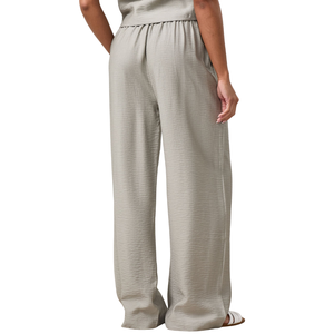 Pantalon Palazzo Femme en Crêpe à Coupe Droite Mi-Haute, Décontracté et Ample, avec Cordon Élastique, 100% Coton Uni, Poches Latérales, Idéal au Quotidien - Product Image 2
