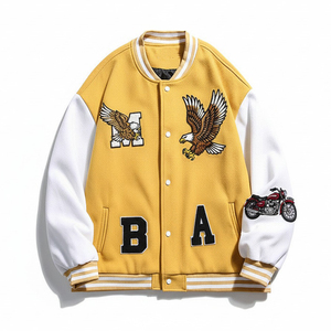 Blouson Bomber Homme Y2K Streetwear Personnalisé avec Logo, Broderie Graphique Aigle Jaune Vintage, Style Letterman, Tissu Lourd - Product Image 1