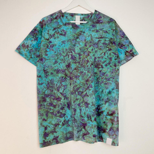 T-shirt à manches courtes pour homme, tie-dye, col rond, tricoté, décontracté, coupe classique, motif vert, violet, bleu - Product Image 1