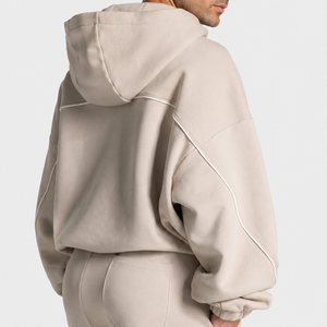 Sweat-shirts décontractés surdimensionnés pour hommes OEM avec lignes contrastées, sweats à capuche en polaire premium pour hommes - Product Image 4