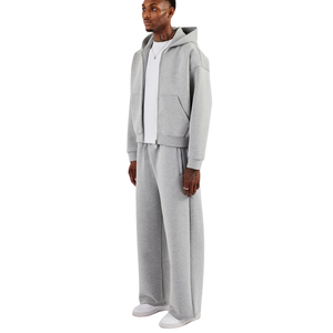 Men Winter Casual Full <b>Zip</b> Hoodie <b>Side</b> Pockets Straight Leg Open Hem <b>Trousers</b> Two Piece Relaxed Eco-Friendly Breathable - Product Image 4