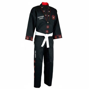Buen Proveedor, Uniforme de Artes Marciales Personalizado, Lavable a Máquina, Alto Rendimiento, Servicio OEM, Negro y Rojo, Estilo Libre - Product Image 1