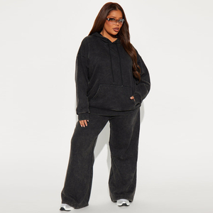 High Quality Women Acid Wash Hoodie And Jogger Set Soft Warm <b>Fleece</b> Comfortable Winter Tracksuit For Gym Workout <b>Running</b> Travel - Product Image 1