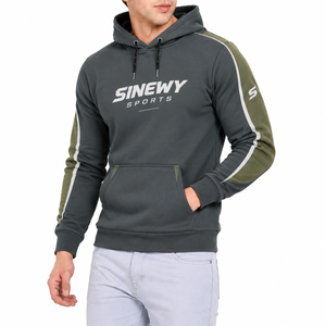 SINEWY SPORTS Men's Zip-Up Hooded Sweatshirt Regular Fit Dark Gray Olive Green Sleeve Pocket Breathable Eco-Friendly Winter - Product Image 5