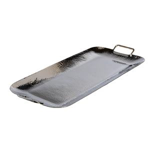 Bandeja de servicio de metal con acabado plateado, forma rectangular, para el hogar y la boda, bandeja de mesa para servir alimentos con asas, novedad - Product Image 1