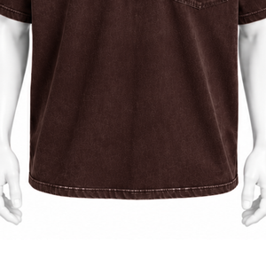 Camiseta de Manga Corta de Algodón Lavado Premium con Bolsillo en el Pecho, Color Marrón Chocolate Desgastado, Corte Holgado, Estilo Vintage Casual - Product Image 6