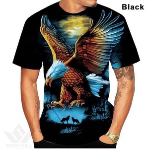 Camiseta Personalizada para Hombre con Gráfico de Águila Azul Oscuro, Manga Corta, Cuello Redondo, Corte Regular, 100% Poliéster, Impresión por Sublimación, Estilo Casual Urbano - Product Image 4