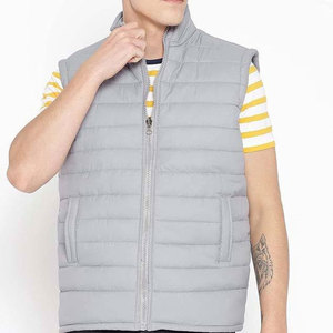 Vestes matelassées grises pour hommes, col montant, fermeture éclair, coupe-vent, respirantes, style décontracté, en toile avec rembourrage en polyester, pour l'hiver - Product Image 1