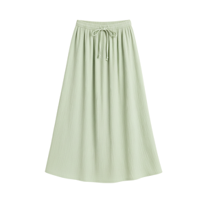 Vintage Dropped Waist Bulk Orders Women Ribbed Knit <b>Maxi</b> <b>Skirt</b> Adjustable Drawstring Breathable Eco-Friendly 100% <b>Linen</b> Fabric - Product Image 1