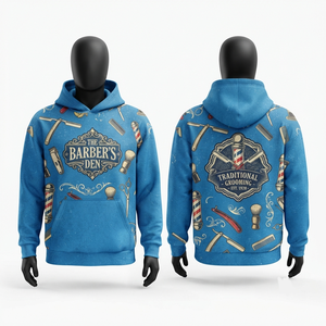 Premium 380 GSM Cotton Polyester Fleece Barber <b>Hoodie</b> Charcoal Custom DTF Print OEM Streetwear Windproof Waterproof Men's - Product Image 6