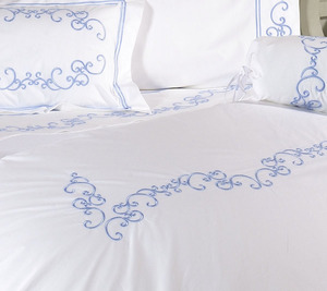Parures de lit personnalisées en coton brodé bleu géométrique, style européen-américain, 250 fils, lavables en machine, pour la maison, vente en gros - Product Image 3