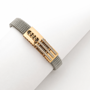 925 Sterling <b>Silver</b> <b>Solid</b> Gold Accent Cubic Zirconia <b>Bracelet</b> High Polish Luxury Geometric Mesh Link Mens Unisex for Wedding Par - Product Image 2