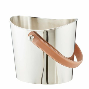 Cubo de hielo de acero inoxidable, diseño redondo, estilo minimalista, con asa de cuero, resistente al óxido, para fiestas, hoteles y hogar. - Product Image 1