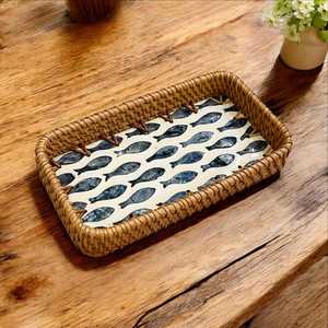 Bandeja Decorativa de Ratán con Incrustaciones de Madreperla de Lujo, Elegante Organizador con Mosaico de Conchas para Decoración Moderna del Hogar, al Mejor Precio - Product Image 4