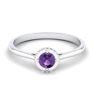 Bague REYES en argent sterling 925 certifié GRA avec halo caché de moissanites, taille brillant rond, 0,5 carat, pierre de naissance améthyste - Product Image 1