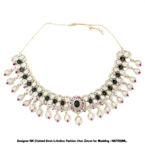 Collier ras du cou de créateur plaqué or 18 carats avec pierres Polki Kundan, cristal, perle, diamant et zircon pour mariage -10575590ML - Product Image 2