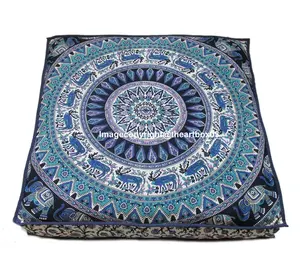 Sarung bantal lantai bulat Hippie Mandala besar penutup Pouf Ottoman sarung bantal katun tempat tidur siang dengan ritsleting tempat duduk tugas berat
