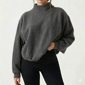 Custom Winter Autumn Printed Sequined Front Mock Neck Sweatshirt Oversized Casual Fleece Pullover Womens Streetwear Apparel - Product Image 5