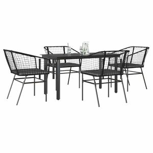 Set da pranzo da giardino nero e grigio scuro, 4 posti, in metallo, mobili da esterno contemporanei, resistenti alle intemperie - Product Image 1