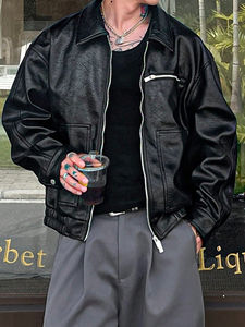 Chaqueta de cuero para hombre, estilo streetwear, con logotipo personalizado OEM, para invierno, transpirable, con cuello alto de lona, a la moda, precio mayorista económico. - Product Image 5