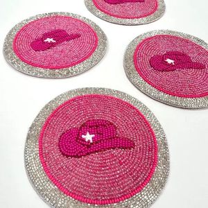 Handmade <b>Beaded</b> Floral <b>Coaster</b> Set Round Flower Drink <b>Coasters</b> Table Decor - Product Image 2
