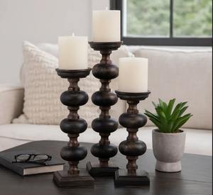 Ensemble de 3 bougeoirs modernes de luxe avec base en bois, décoratifs pour la maison, la table et l'entrée, à prix avantageux - Product Image 6