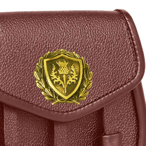 Scottish Vegan Faux Leather Sporran with Leather <b>Belt</b> & <b>Chain</b> Brown Leather Thistle Badge Highland Outfit - Product Image 5