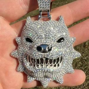 AMBER JEWELS P-437 Diamond Wolf Head <b>Pendant</b> Rhodium Plated White <b>Gold</b> Hiphop Style Unisex Everyday Wear Brilliant Cut Diamonds - Product Image 2