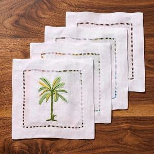 Custom Wholesale Embroidery Banana Tree Cocktail Napkin 6 *6" Durable Reusable Hemstitch Cocktail Napkins 100% White Linen Home - Product Image 4