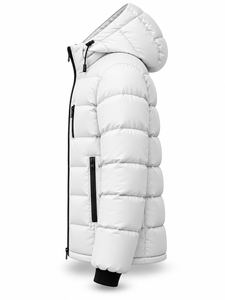 Men's White Hooded Puffer <b>Jacket</b> Winter Warm Waterproof Quick Dry Windproof <b>Casual</b> Zipper Front Polyester Wadding Custom Logo - Product Image 2