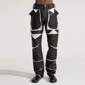 Pantalon en cuir véritable unisexe sur mesure de haute qualité, coupe droite, style décontracté, tissu en toile teinte unie - Product Image 2